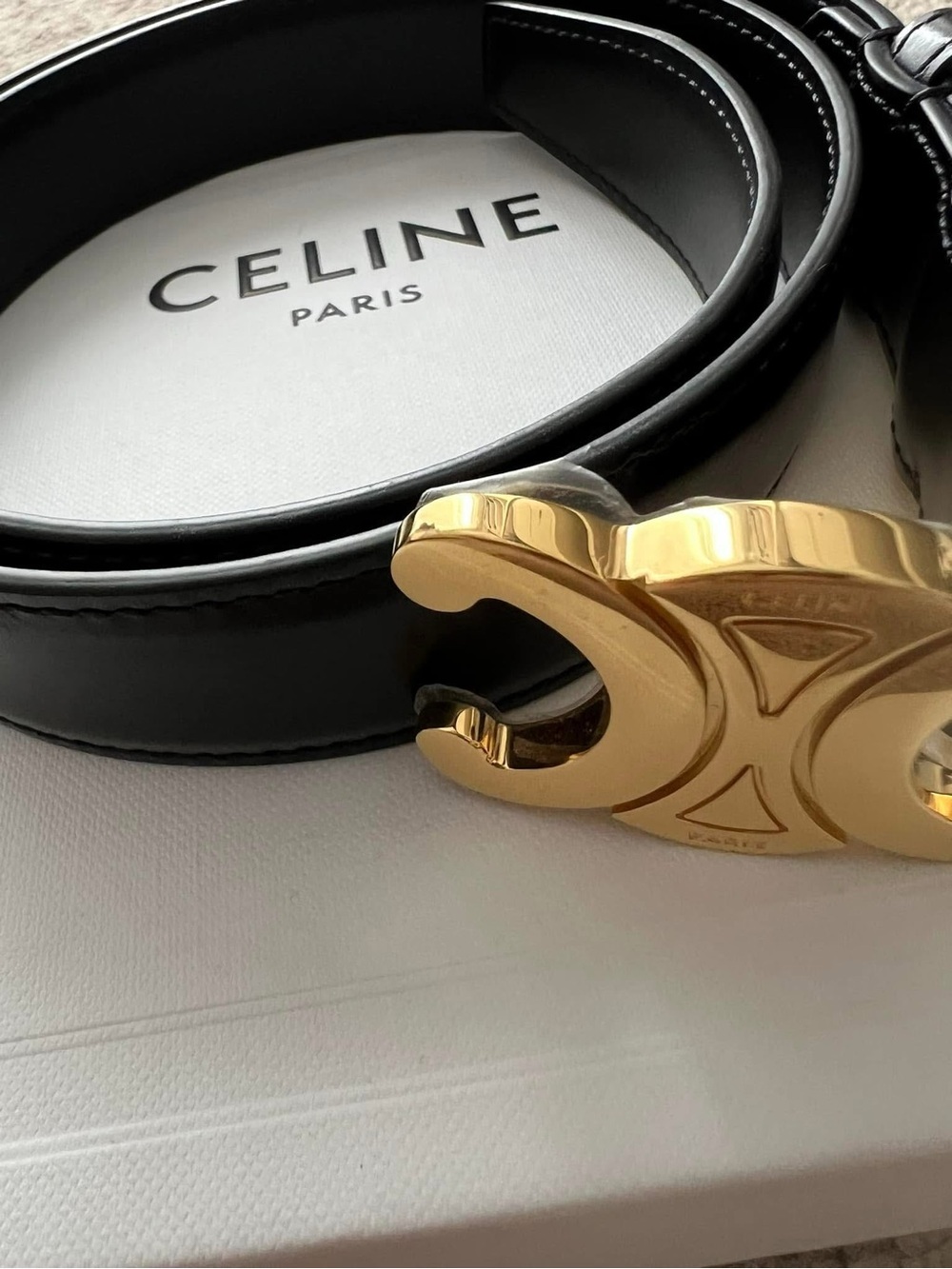Celine Black Leather Belt with Gold C Buckle